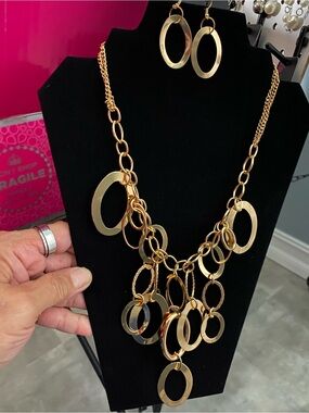 paparazzi Gold Layered Hoop Charm Necklace and Earring Set